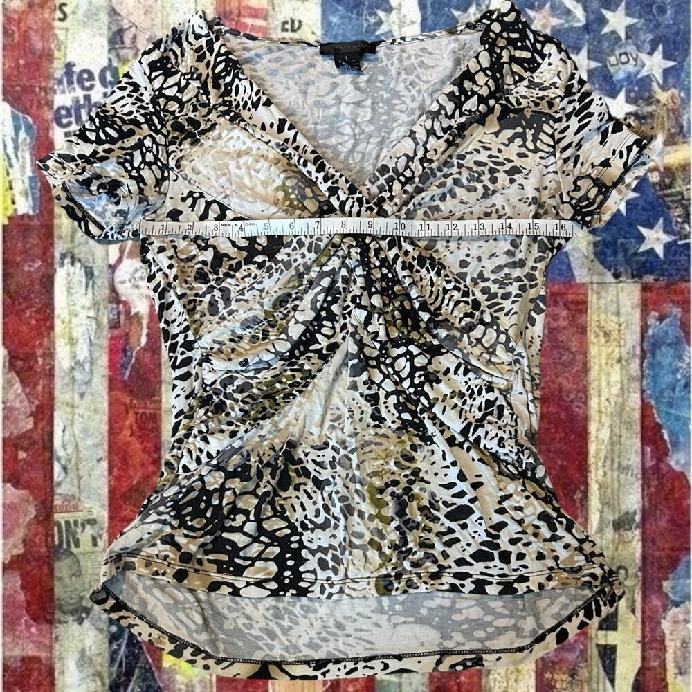 mixed leopard pattern v neck twisted front animal print boho glam top